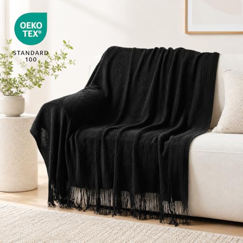 BATTILO HOME Black Throw Blanket for Couch, 50"x60" - color: Black, size: 50 x 60 in.