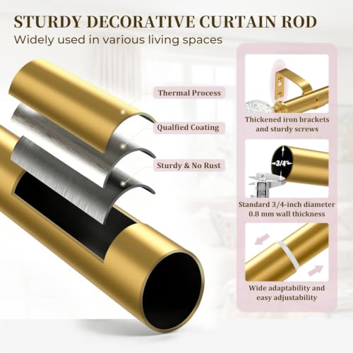 TVWOO Gold Rainbow Curtain Rods Adjustable Heavy Duty Crystal Ball,36-88" - color: Gold, size: 36-88" ( 1pack )