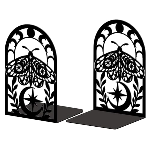 Peacoblue 5.3"x4.3"x7.9" Metal Bookends, Heavy Duty Book Ends for Shelves - style: Moth