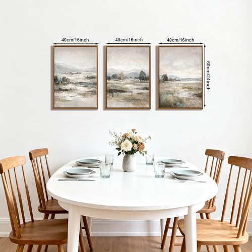 3Pcs Abstract Mist Countryside Blue Beige Mountains Canvas Wall Art 16"x24" - color: Abstract Mist Mountains Marsh, size: 16"x24"x3Pcs