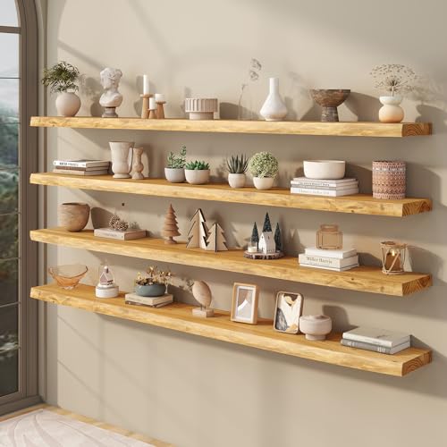 fuqing Live Edge Floating Shelves for Wall, 72 Inch Solid Elm Wood Shelves - color: Natural Elm Live Edge - 8"d, size: 72"L - 1Pack