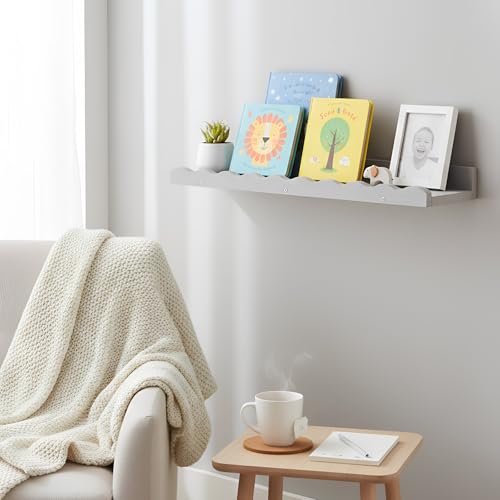 Suzile 2 Pcs Scalloped Floating Wall Shelves,16.5",Gray - color: Grey, size: 16.5"