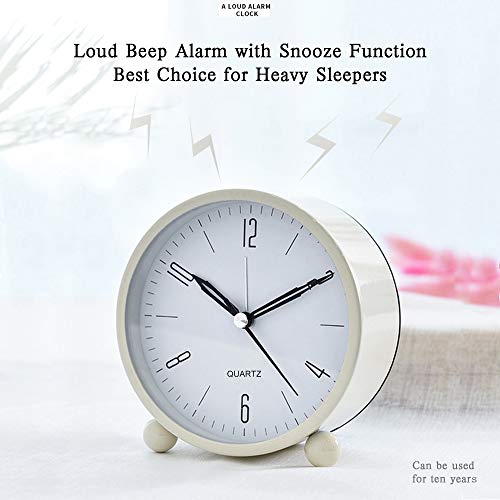 Outwit Analog Alarm Clock, 4 inch Super Silent Non Ticking Small Clock with Night Light, Battery Operated, Simply Design, for Bedroom, Bedside, Desk - color: White