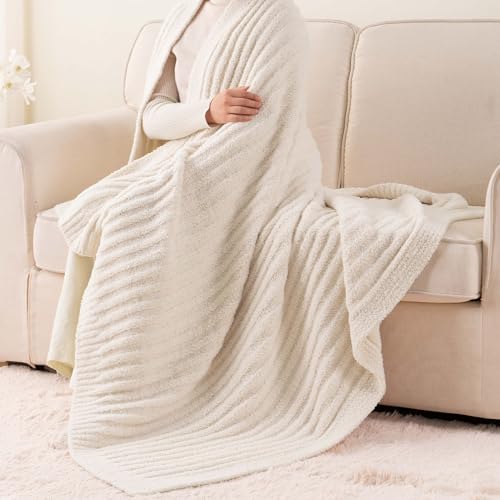 Battilo White Throw Blanket for Couch, Chenille Throw Blankets, 50"x60" - color: Cream, size: 50"x60"
