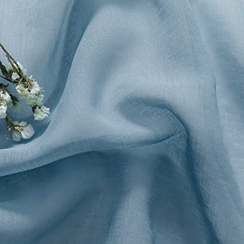 DUALIFE Stone Blue Sheer Curtains 63 Inch Length,Faux Linen Semi Sheer Curtain Drapes for Living Room Bedroom Nursery Bathroom Privacy Voile Window Treatment Panels,52 x 63 Inches,Dusty Blue - color: Blue, size: 52"W x 63"L (Pack of 2)
