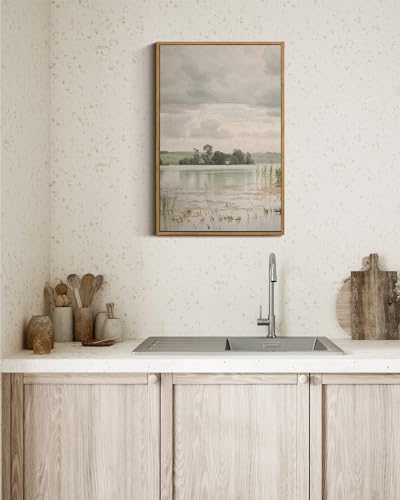 InSimSea Framed Canvas Prints Art Vintage Decor, Countryside Lakeside Landscape Paintings, Large Prints, Vintage Retro Wall Decorations for Bathroom Bedroom Living Room, 16"x24" - color: Lake Esrum, size: 24"L x 16"W