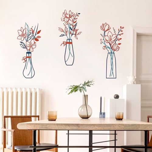 Zzbakress 3 Pieces Metal Flowers Wall Art for Bathroom (Blue Orange) - color: Blue Orange