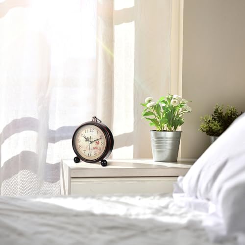 TOYANDONA Vintage Alarm Clock - 5 inch Small Retro Alarm Clock Analog for Living Room Bedroom Bedside Desk, Silent & Non Ticking & Battery Operated