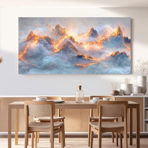 YISXINOAG Golden Snow Mountain Wall Art Abstract Landscape Painting 29"X58" - color: gold white, size: 58"L x 29"W