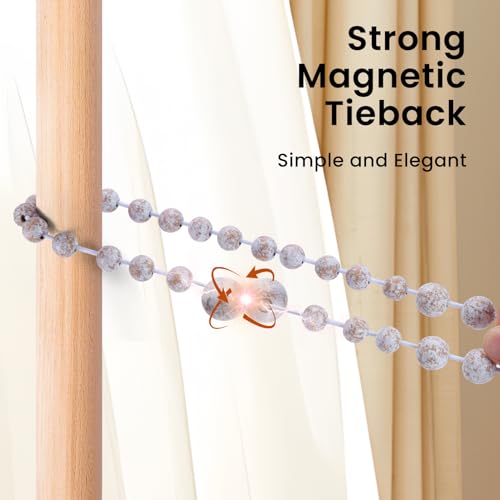 KLOGTSIND Magnetic Curtain Tiebacks, 2 Pack Wood Bead Curtain Holdbacks - color: Whitewashed