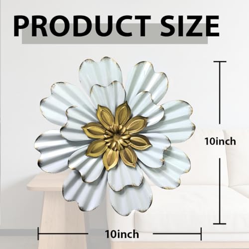 Metal Layered Flower Wall Decor,10'' White Gold Iron Floral Wall Sculpture - color: 05B-White Gold
