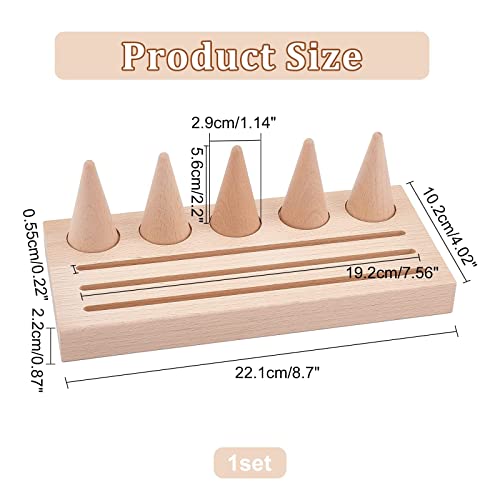 NBEADS Wood Rings Displays Set, Wood Finger Ring Stand with 5 Pcs Cone Ring Holders Counter Top Finger Cone Ring Organizers Wooden Ring Tray with Groove for Rings Jewelry Exhibition - color: Wooden- L.w.thi: 8.7x4x0.87"