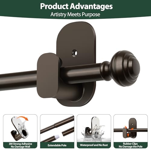 KAMANINA No Drill Curtain Rods 32-58" Adjustable, Renter Friendly, Bronze - color: Bronze, size: 32-58"