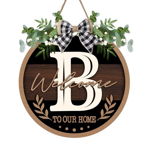 Monogram Letter B Front Door Sign, Welcome to Our Home Family Last - color: B
