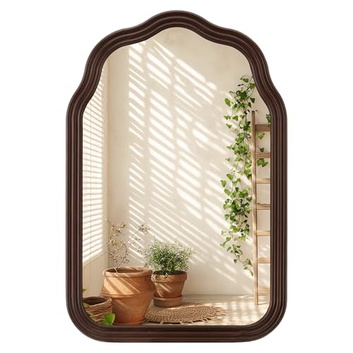24x36 Inch Wood Arch Rustic Bathroom Mirror for Wall - size: 36"L x 24"W