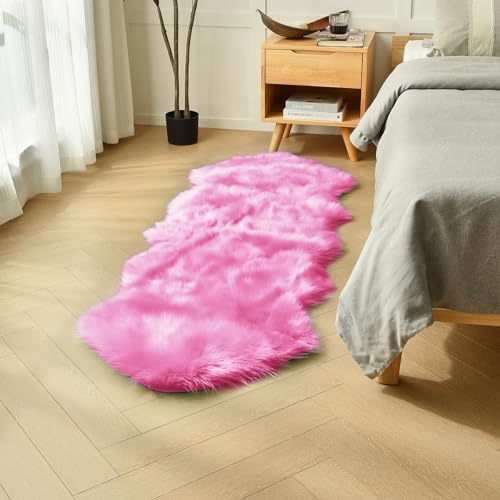 duduta Hot Pink Faux Sheepskin Runner Rugs 2x6 ft, Fluffy Fur Couch Covers - color: Hot Pink, size: 2' x 6' (Runner)
