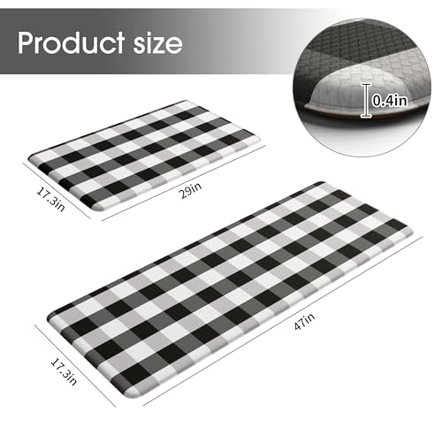 MAYHMYO Cushioned Kitchen Mats for Floor,Anti Fatigue Buffalo Plaid Mat 2PC - color: Buffalo Plaid