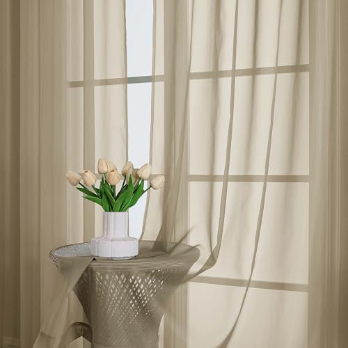 Chyhomenyc Taupe Sheer Curtains 63 Inches Long 2 Panels, Light Filtering Bright Lightweight Curtains for Living Room, Soft Gentle Voile Rod Pocket Bedroom Window Drapes, 59Wx63L Inch, 2PCS - color: Taupe, size: 59"W x 63"L (Pack of 2)