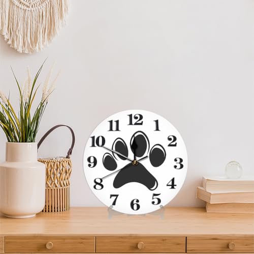 Cat Dog Paw Print Wall Clock Battery Operated 10 in Round Wall Clocks Slilent Non Ticking Quartz Analog Clock for Bedroom Kids Living Room Classroom Decor - color: Cat Dog Paw Print