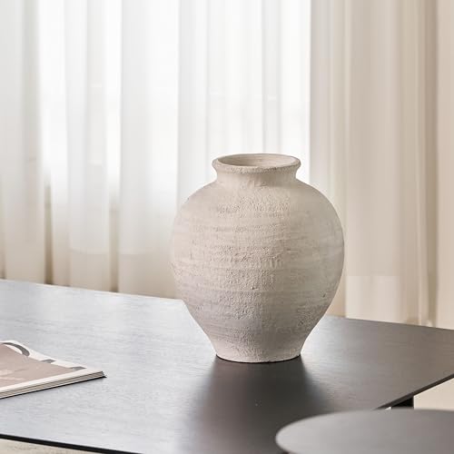 LB2 White Ceramic Large Vase, 11.8" Tall Zen Style, Terra Cotta Pitcher, Distressed Farmhouse Decor, Pottery Decorative Flower for Home Decor (C - White 11.8") - color: C - White 11.8"