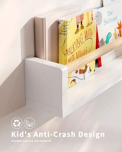 Seocry Nursery Book Shelves, 4 Pack, Wall Book Shelves for Kids Room, Baby, Toddler, Nursery Decor (White Wood, 23 Inches) - color: White Wood, size: 23 Inches