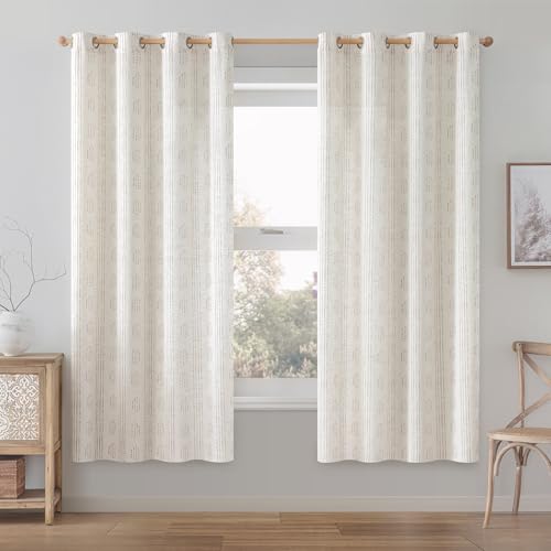 Taupe Linen Boho Curtains 63 Inch Farmhouse Grommet Top 2 Panels - color: Boho | Taupe, size: 52"W x 63"L (Pack of 2)