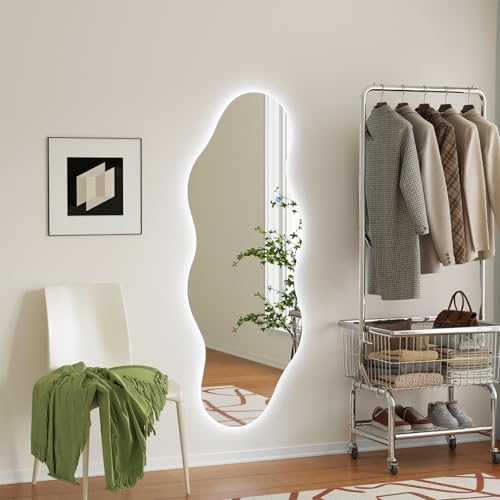 QDSSDECO 63" x 24" Wavy Full-Length Mirror with Stand, Frameless - color: Led Cloud-2
