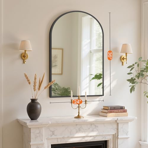 Sweetcrispy 24"x36" Arched Bathroom Mirror, Bathroom Mirrors for Over Sink - color: Black-arched, size: 36"L x 24"W