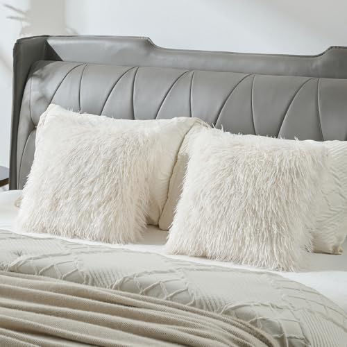 FUTEI Pack of 2 Faux Wool Throw Pillow Covers 18x18 Inch, Cream White - color: Cream White