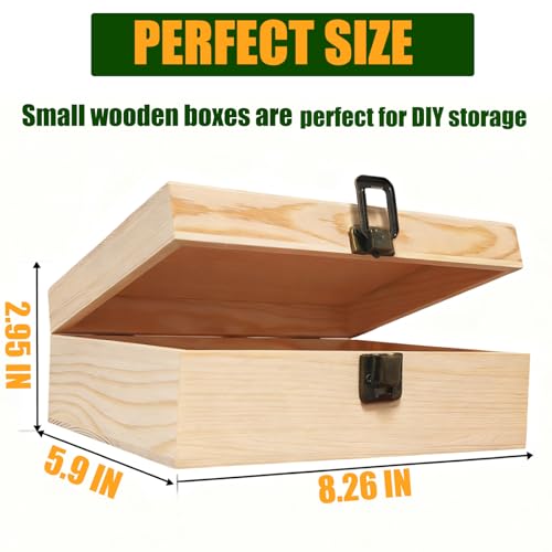 Wooden Box 8.26x6x3 Small Natural Craft Storage Jewelry Keepsake Gift Box