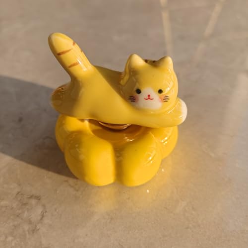 Miniature Figurines Cute Ceramic Rotating Ornament Funny Spinner Sculpture for Shelf, Desk, Home Decoration, Perfect Adorable Rotary Exquisite Interesting Gift (Yellow Cat)