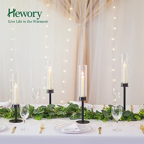 Hewory Black Candlestick Holders: 3PCS Glass Hurricane with Metal Base - color: Black, size: 3pcs
