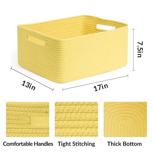 MiniArk Large Storage Baskets for Shelves, 17 x 13 x 7.5” Closet Organizers Bins for Clothes Blanket Towels, Baby Nursery, Toy Baskets Box, Woven Rope Baskets, 2 Packs Yellow - color: Yellow, size: 2pcs-L17×W13×H7.5"