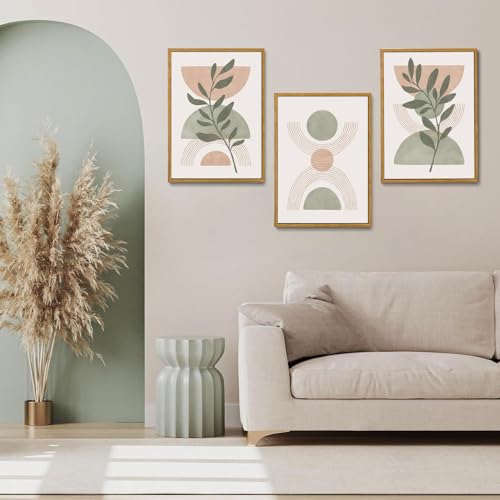Boho Green Botanical Framed Canvas Wall Art Set of 3, 16x24 inch - color: Boho Green, size: 16"x24"Natural