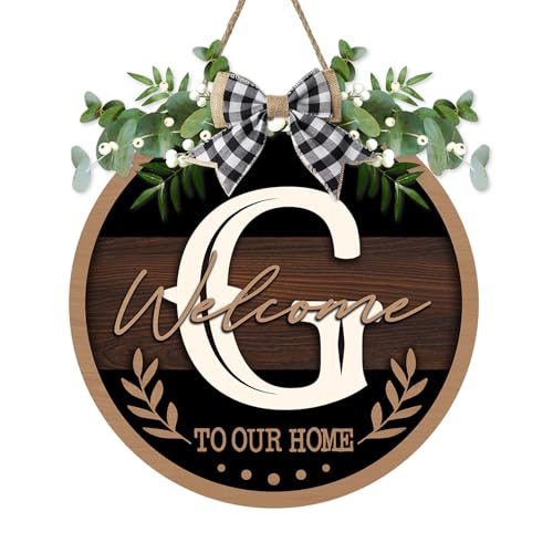Monogram Letter G Front Door Sign, Welcome to Our Home Family Last - color: G