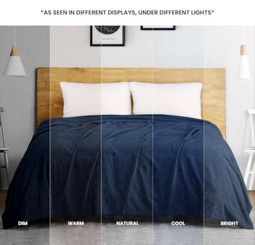 Utopia Bedding 100% Cotton Thermal Blanket Navy Queen, 90x90 Inches - color: Navy, size: Queen