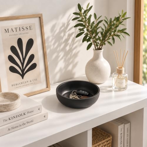 Large Concrete Key Bowl for Entryway Table - 7.9" Key Holder Bowl for Keys - color: Charcoal Black