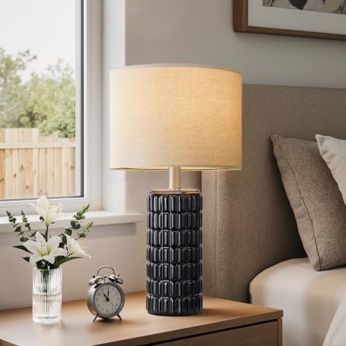 Seealle 23" Modern Ceramic Table Lamps Set of 2, Lamps for Bedroom, Black - color: Black