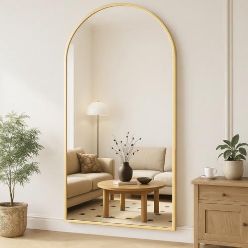 Full Length Mirror, 78"x38" Arched Floor Length Mirror with Stand, Gold Body Mirrors Hanging or Leaning, Wall Mirrors Freestanding with Aluminum Frame for Living Room, Bedroom - color: Gold, size: 78"L x 38"W