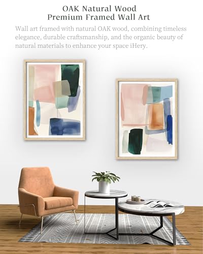 iHery 12x16in Blue Green Geometric Framed Abstract Wall Art - color: OAK Framed Geometric, size: 16"L x 12"W