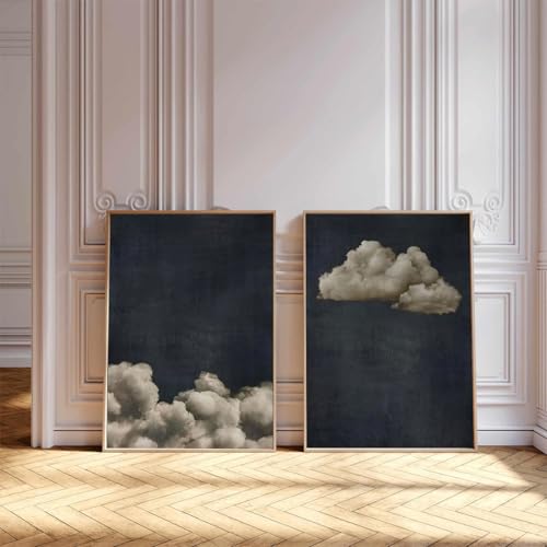 BIGAOYS Moody Clouds Canvas Wall Art Set Unframed 16x24 Inch, Vintage Dramatic Sky & Stormy Clouds Prints for Bedroom/Living Room/Office Decor, Retro Blue Sky Nature Landscape Posters - color: black-12, size: 24"L x 16"W