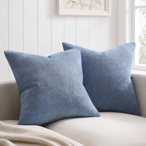 JUSPURBET Chenille Texture 12x20 Lumbar Throw Pillow Covers Set of 2,Blue - color: Blue, size: 20" x 12" (Pack of 2)