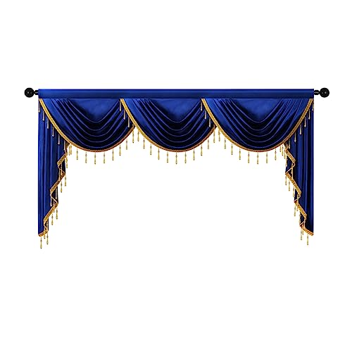 ELKCA Luxury Royal Blue Velvet Curtain Valances for Living Room with Beads(98inch,1 Panel) - color: Royal Blue, size: 98"W x 43"L (Pack of 1)