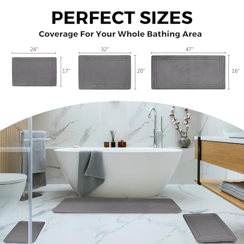 Grey Bathroom Rugs Memory Foam Small Thin Bath Mat Non Slip Washable - color: Grey, size: 17" x 24"
