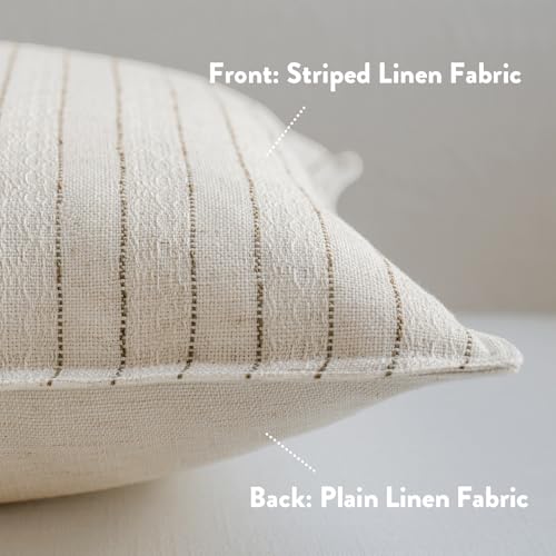 MOROCO Linen Striped Throw Pillow Covers 24x24 Set of 2, Brown - color: Brown, size: 24" x 24" (Pack of 2)