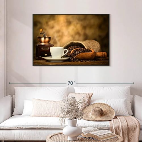 ElephantStock Rustic Coffee Wall Art - Horizontal Framed Canvas - 1-Piece Living Room Wall Decor - Photography Photographic Canvas Print - White and Brown Decor for Wall - 43" X 29" - color: Rustic Coffee Wall Art Canvas Floating Frame Single Piece, size: