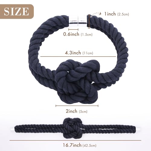 NICEEC Natural Cotton Rope Magnetic Curtain Tiebacks, 4 Pack, Dark Blue - color: Dark Blue, size: 4 Pack