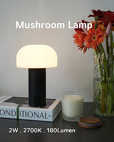 Small Cordless Mushroom Table Lamp, Waterproof Shower Lamp Black - color: Black