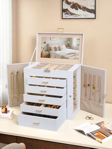 BOOVO Large Jewelry Box for Women 6 Layer - color: White and Gold, size: 6 Layer