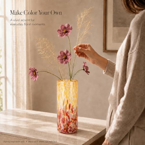 9.45in H Sea Glass Cylinder Vase Unique Hand Blown Glass Vase for Flower - color: Green